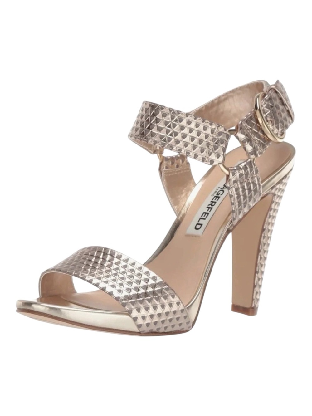 Karl Lagerfeld Paris Gold Textured Block Heel Sandals Size 7